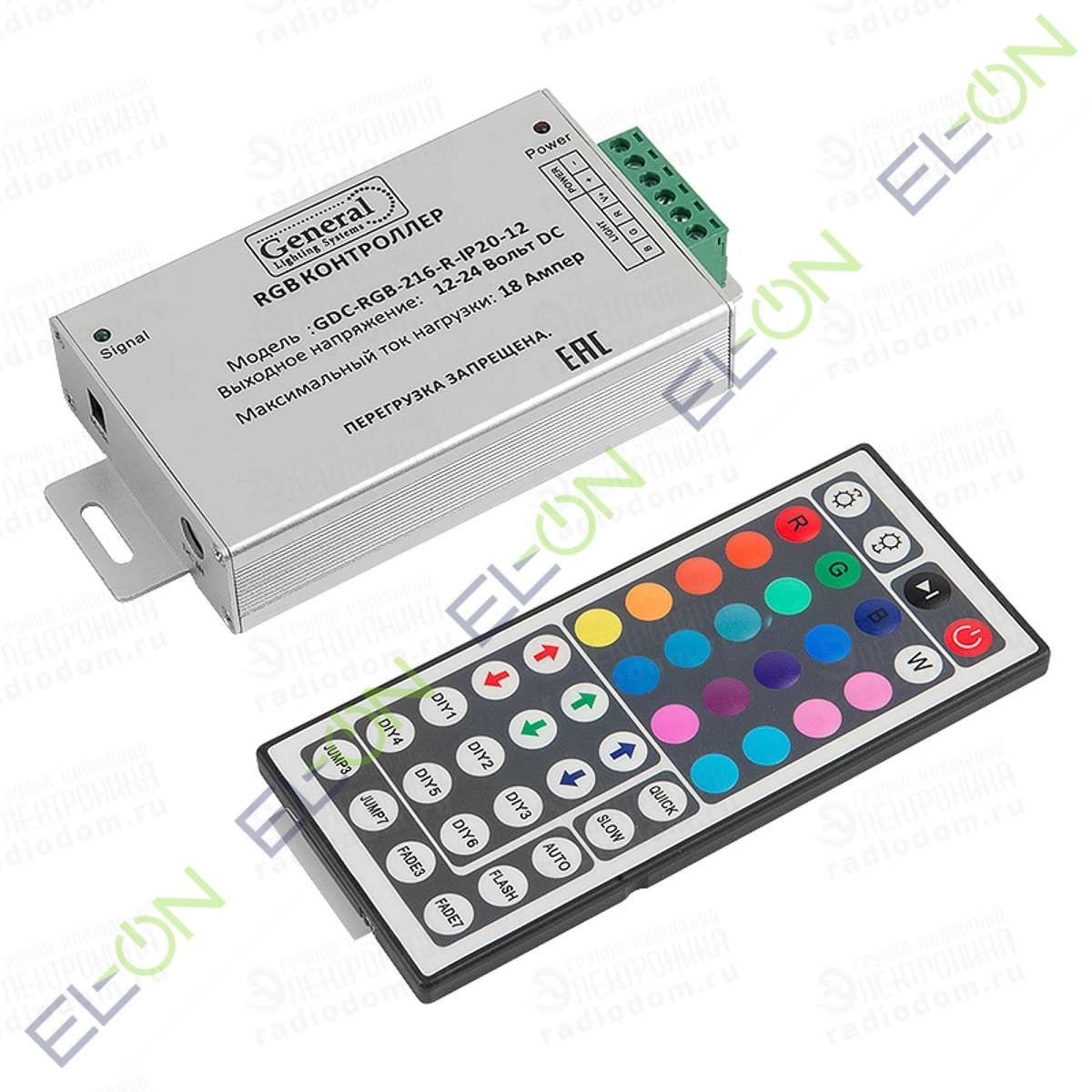 Блок управления светодиодов. Контроллер RGB GDC-RGB-216-R-ip20-12. Контроллер для RGB ленты 12v General 216w GDC-RGB-216-R-ip20-12. Блок управления RGB лентой с пультом 12в. RGB контроллер для светодиодной ленты 12в General.